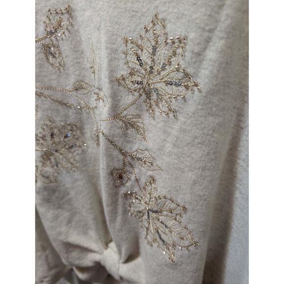 NEW! Democracy V-Neck Knot Hem Long-Sleeve Top Cream Size S Beaded Sequins - Picture 6 of 12